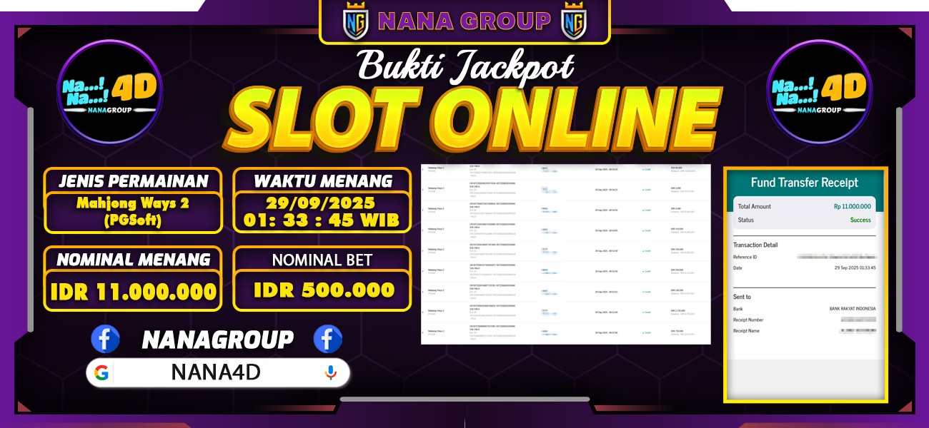 Bukti Kemenangan Besar Dibayar lunas Member NANA4D RP 11.000.000, 29 September 2025